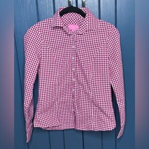 Womens Brook Taverner Pink White Gingham Button Up Shirt Small Retro Farmgirl